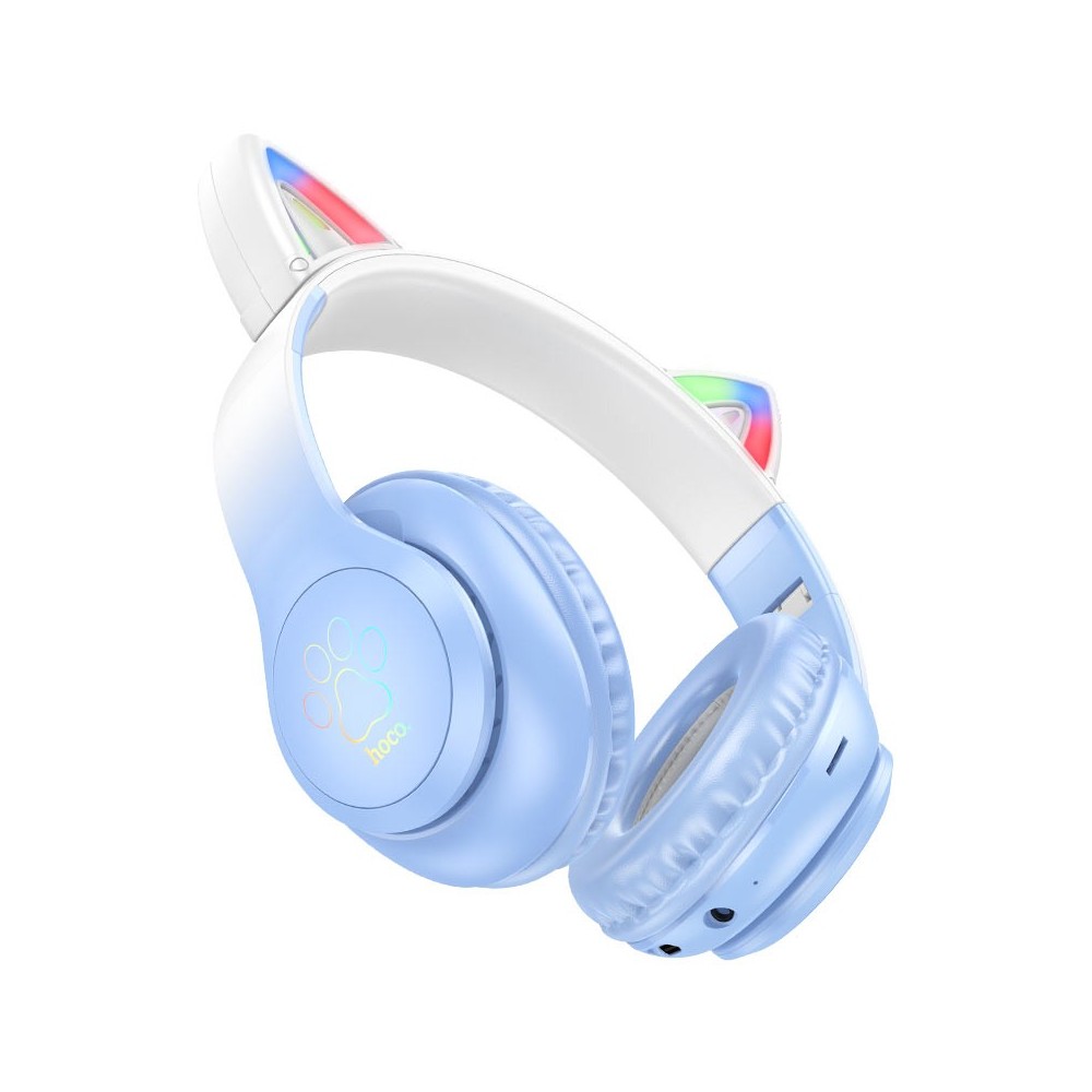 Audífonos Bluetooth Hoco W42 Cat con Luces LED – Morado, Rosado y Azul