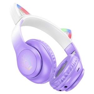 Hoco W42 Cat Bluetooth Headphones with LED Lights – Purple, Pink, and Blue