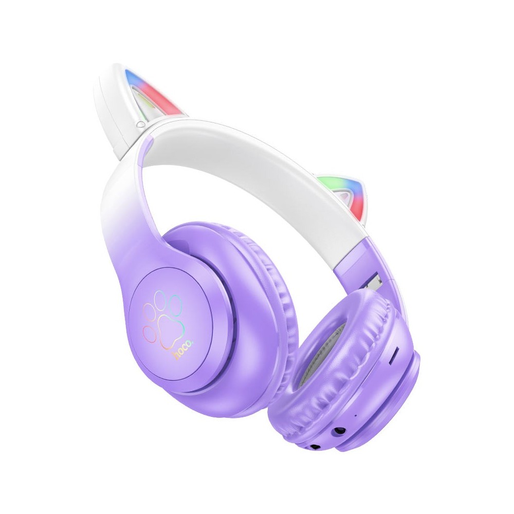 Hoco W42 Cat Bluetooth Headphones with LED Lights – Purple, Pink, and Blue