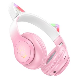 Hoco W42 Cat Bluetooth Headphones with LED Lights – Purple, Pink, and Blue