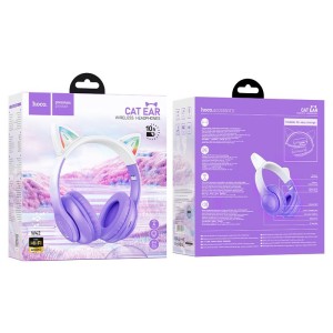 Hoco W42 Cat Bluetooth Headphones with LED Lights – Purple, Pink, and Blue