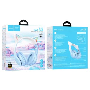 Hoco W42 Cat Bluetooth Headphones with LED Lights – Purple, Pink, and Blue
