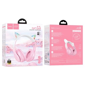 Hoco W42 Cat Bluetooth Headphones with LED Lights – Purple, Pink, and Blue
