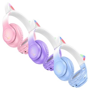Hoco W42 Kids Bluetooth Wireless Headphones with Cat Ears and LED Lights, 10 Hours Playtime