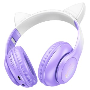 Audífonos Bluetooth Hoco W42 Cat con Luces LED – Morado, Rosado y Azul