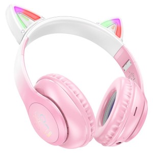Hoco W42 Cat Bluetooth Headphones with LED Lights – Purple, Pink, and Blue