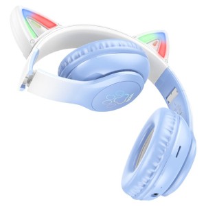 Hoco W42 Cat Bluetooth Headphones with LED Lights – Purple, Pink, and Blue