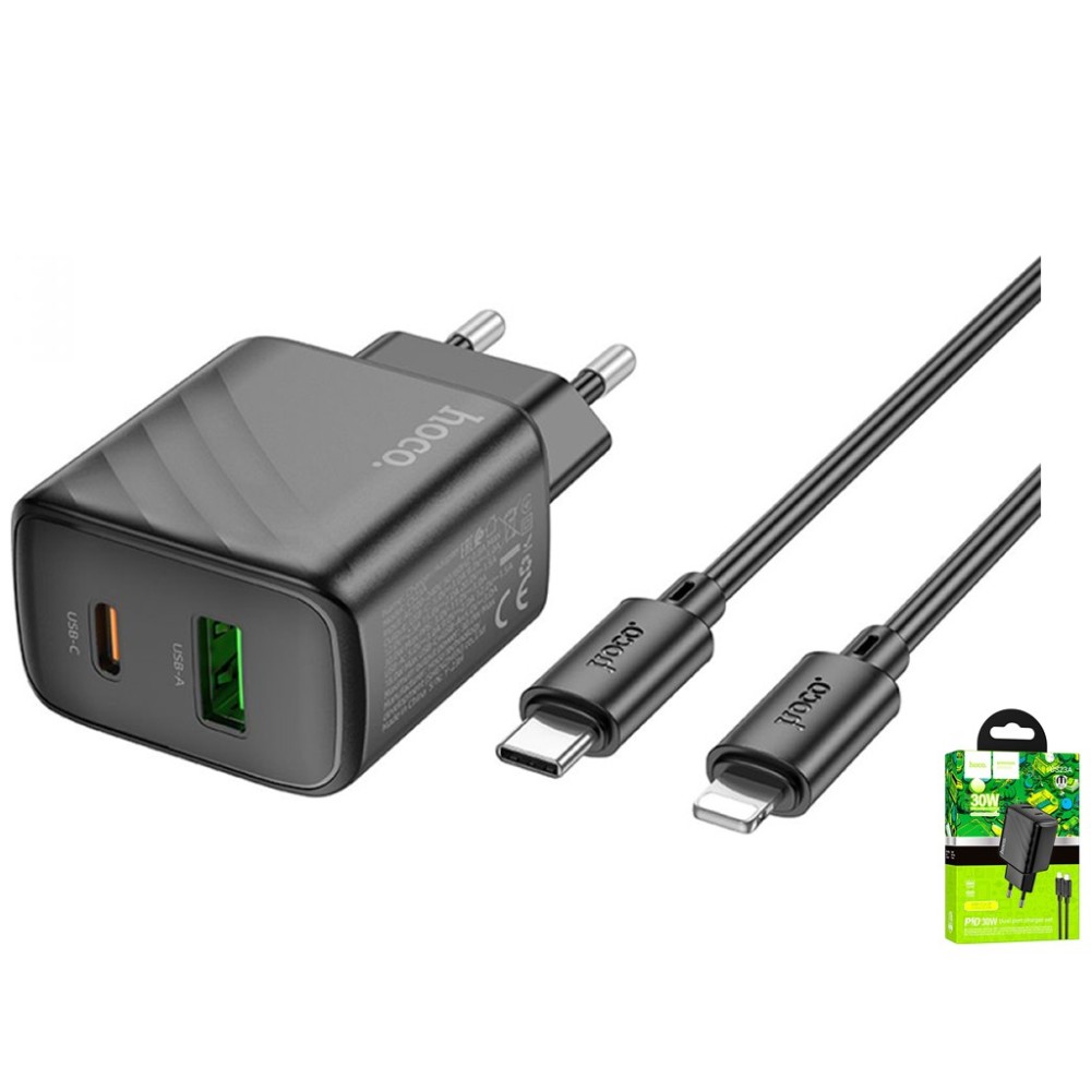 Cargador con Cable Tipo C a Lightning Dual PD 30W + USB QC3.0 Hoco CS23A