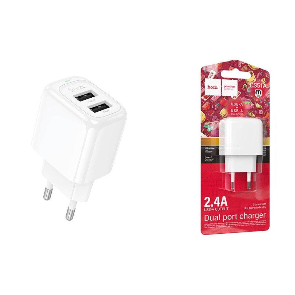 Hoco CS51A Dual USB Charger Adapter Cordless 12W 2.4A