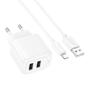 Hoco CS51A 2-USB Charger + Lightning Cable | Fast and Safe Charging