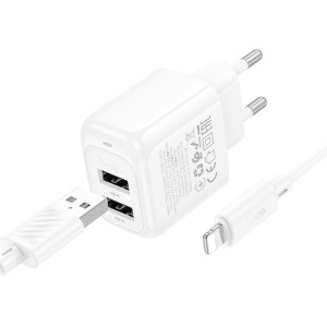 Hoco CS51A 2-USB Charger + Lightning Cable | Fast and Safe Charging