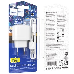 Hoco CS51A 2-USB Charger + Lightning Cable | Fast and Safe Charging