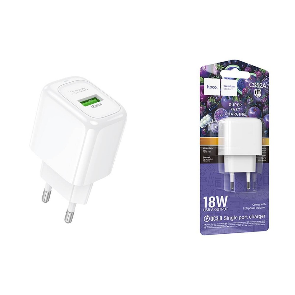 Cargador Adaptador Sin Cable USB QC3.0 Hoco CS52A 18W