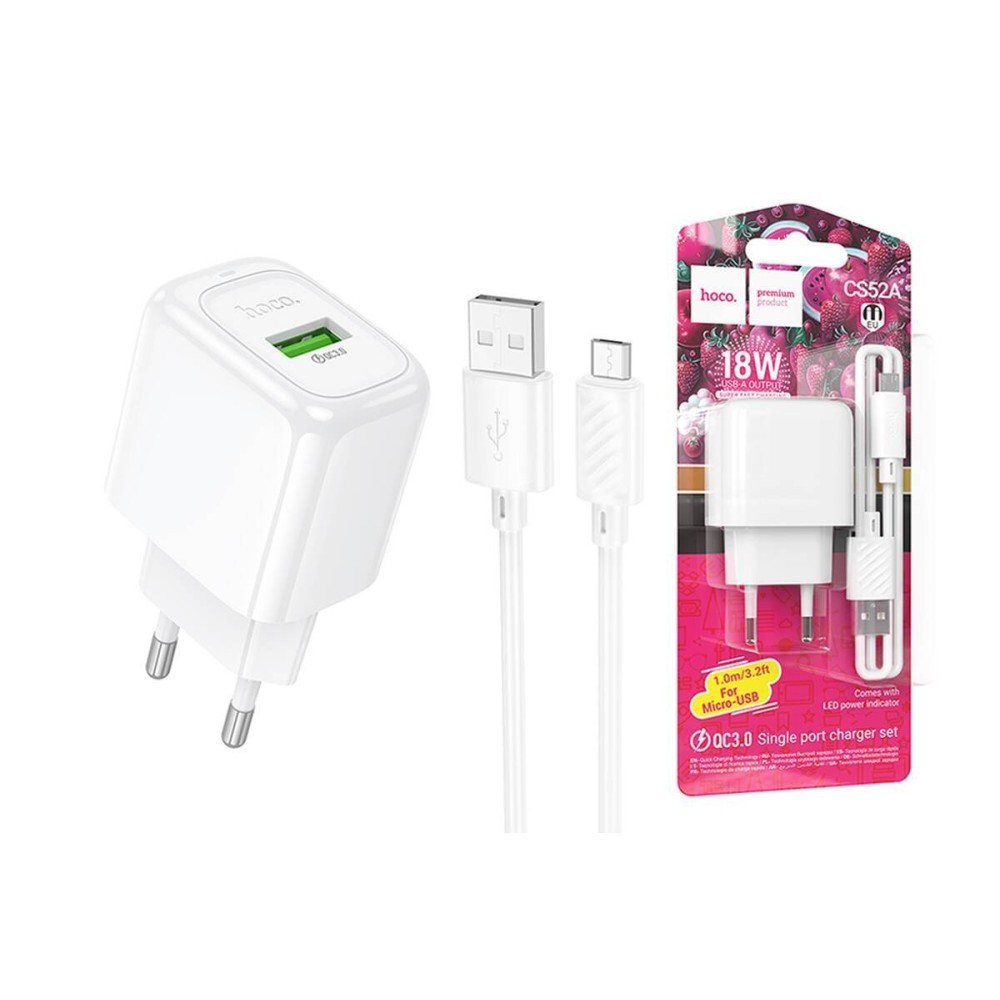 Cargador USB QC3.0 con Cable Micro USB Hoco CS52A 18W