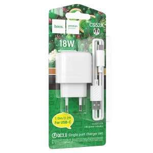 Cargador Hoco CS52A 18W con Cable Type-C | Rápido y Seguro