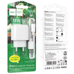 Cargador Hoco CS52A 18W con Cable Type-C | Rápido y Seguro