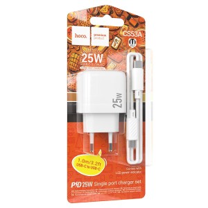 Hoco CS53A 25W Fast Charger + USB-C Cable | Compact and Efficient