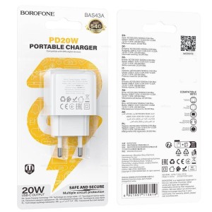 Cargador Borofone BAS43A 20W USB-C | Carga Rápida y Compacta