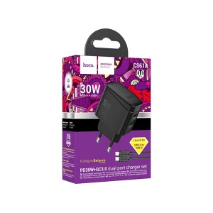 Hoco CS61A 30W Fast Charger with Type-C Cable | Dual USB Port