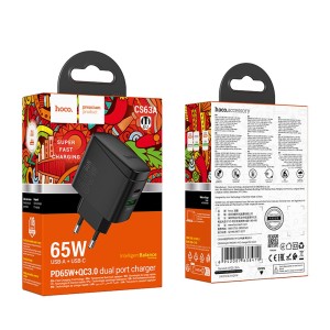 HOCO CS63A 65W USB-C + USB-A Fast Charger | Powerful and Safe