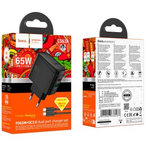 HOCO CS63A 65W Fast Charger + Type-C to Type-C Cable | USB-C + USB-A