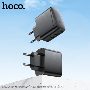 HOCO CS63A 65W Fast Charger + Type-C to Type-C Cable | USB-C + USB-A