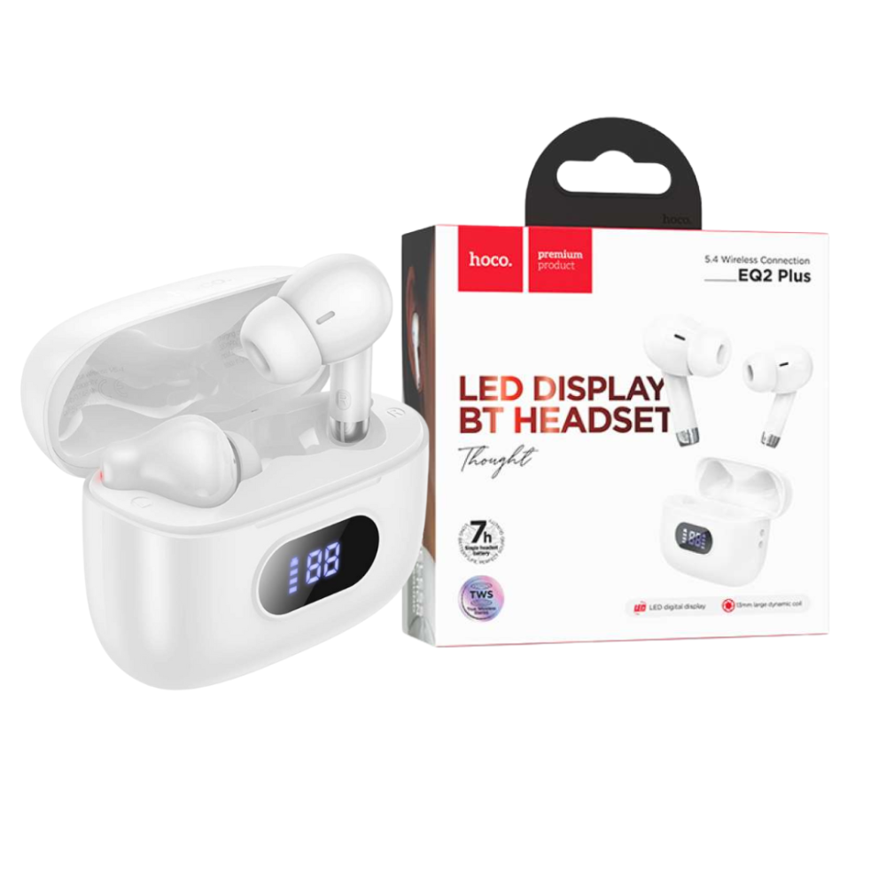Hoco EQ21 Auricolari Wireless TWS Bluetooth 5.4 – ANC+ENC, Touch Screen LED Sulla Custodia, Autonomia 7h (Bianco)