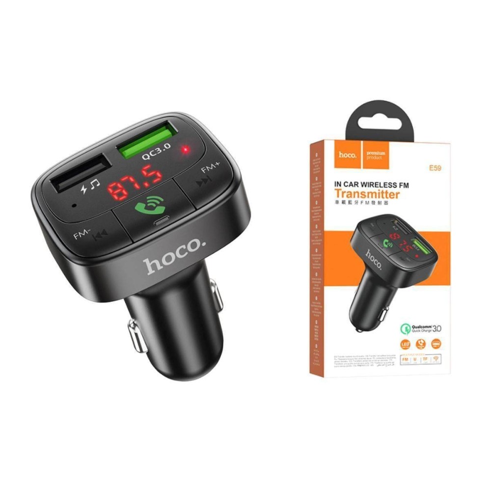 Transmisor FM Bluetooth Hoco E59 con Carga Rápida USB QC 3.0