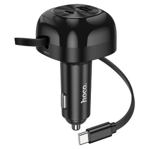 Hoco NZ15 60W Car Charger with Retractable Type-C Cable | PD & QC Fast Charging