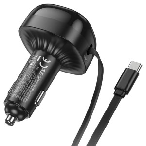 Hoco NZ15 60W Car Charger with Retractable Type-C Cable | PD & QC Fast Charging