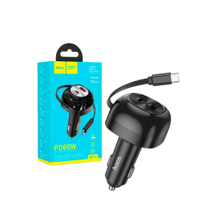 Hoco NZ15 60W Type-C Car Charger with Retractable Type-C Cable, Black