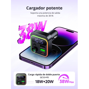 Cargador de Auto Hoco E85 38W con Bluetooth & FM | Carga Rápida PD/QC