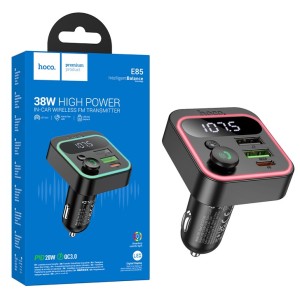 Cargador y Transmisor Bluetooth para Auto RGB 38W Hoco E85 Negro