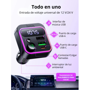 Cargador de Auto Hoco E85 38W con Bluetooth & FM | Carga Rápida PD/QC