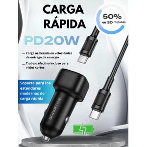 Cargador Auto Borofone BZ34A PD 20W USB-C con Cable Type-C