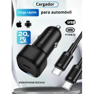 Cargador Auto Borofone BZ34A PD 20W USB-C con Cable Type-C