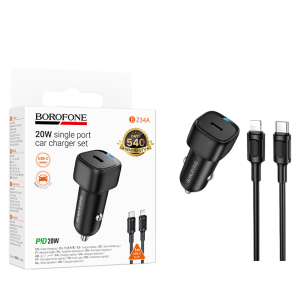 Cargador de Auto Tipo C con Cable Tipo C a Lightning PD20W Borofone BZ34A Negro 1m