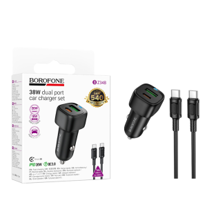 BOROFONE BZ34B PD 38W Car Charger USB-C + USB with Type-C Cable