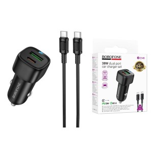 Cargador de Auto con doble puerto y cable Tipo C a C PD38W Borofone BZ34B Negro 1m