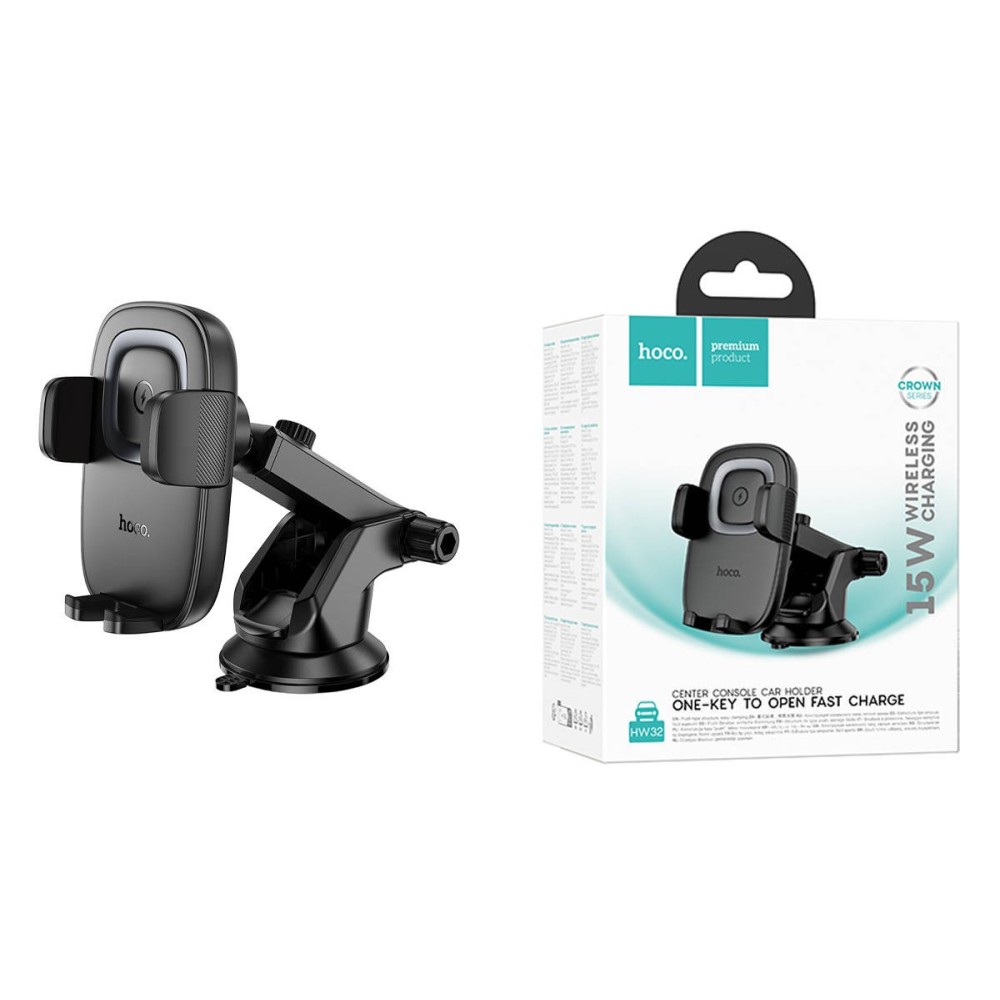 Soporte de Auto con Carga Inalámbrica y brazo de sujeción para Tablero 15W Hoco HW32