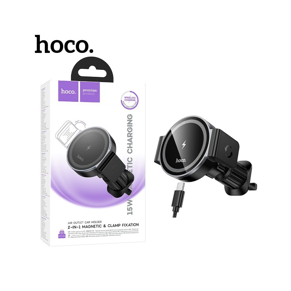 Hoco HW35 2-in-1 Car Mount with Magsafe Wireless Charging and Vent Mount (15W)