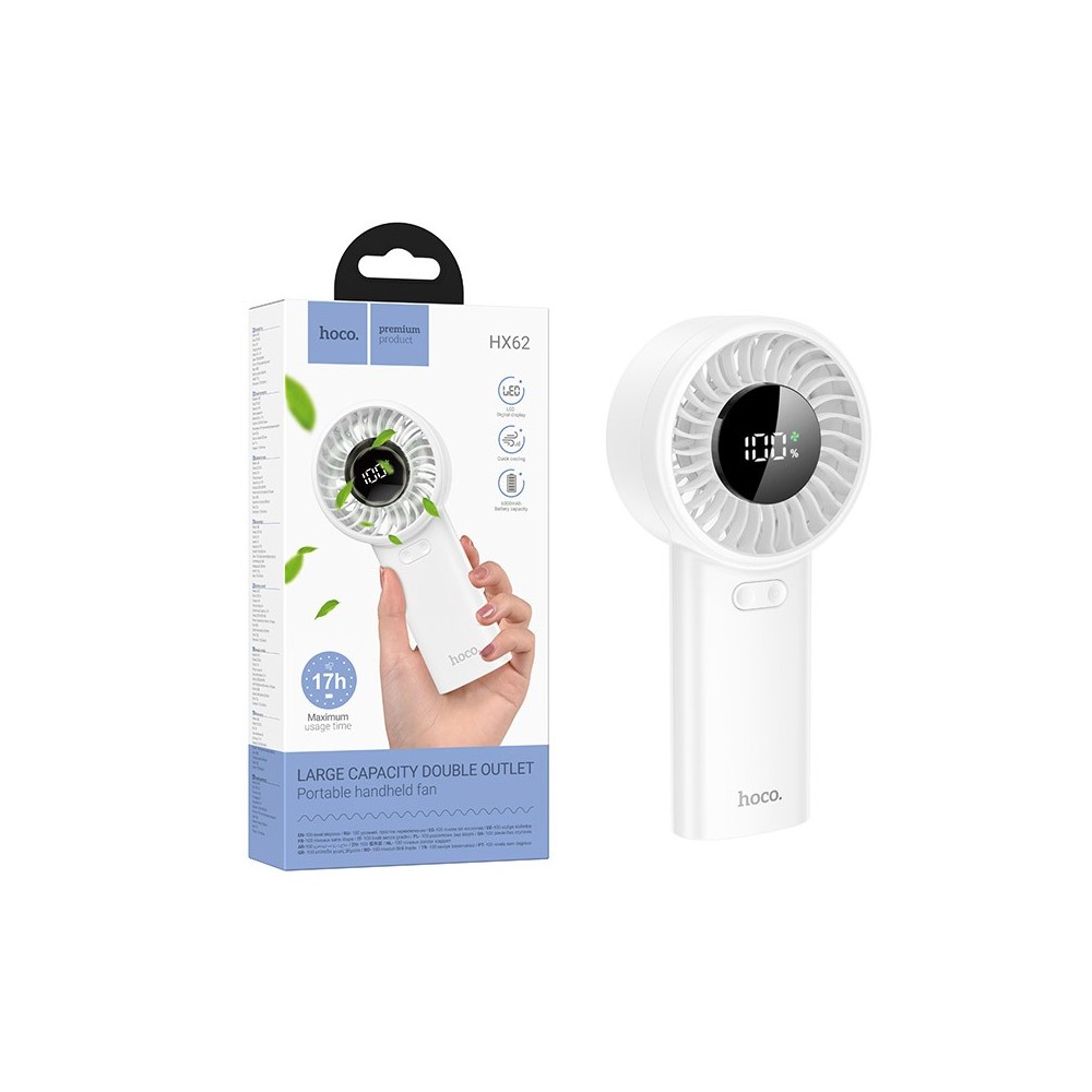 Hoco HX62 Rechargeable Mini Handheld Silent Portable Fan White