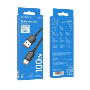 Cable Borofone BX93 100W Tipo-C - Carga Rápida y Segura | 1m Negro